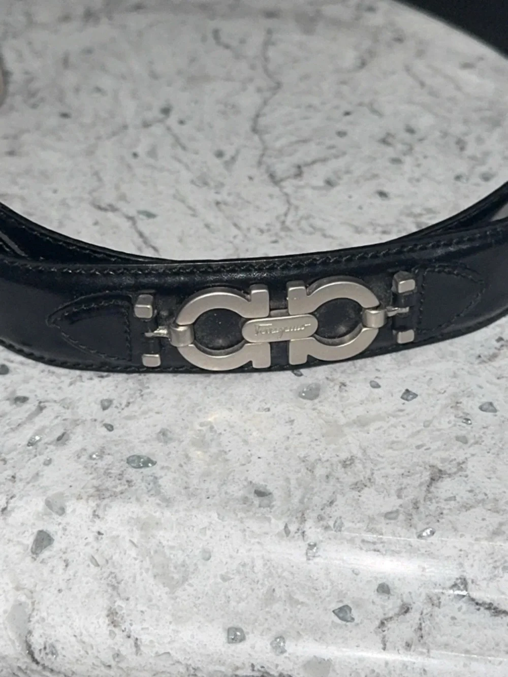 Salvatore Ferragamo Black Leather Women’s Belt with Silver Hardware AUTHENTIC